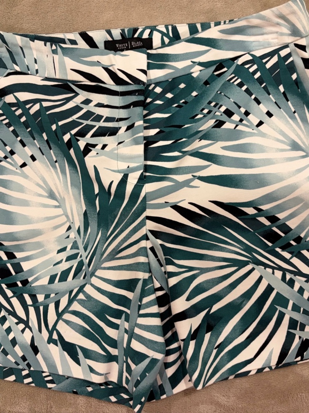 White House Black Market Teal & White Palm Print Shorts